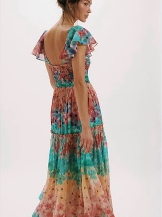 Free People Dresses & Skirts - Free People Floral Maxi Dress in Teal and Coral xs 2-4